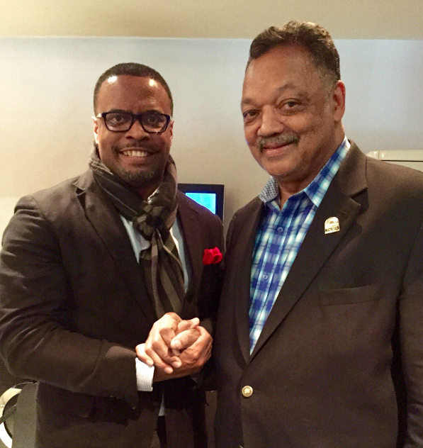 Foreign Affairs Minister of St. Kitts and Nevis Hon. Mark Brantley with United States Civil Rights Leader Rev. Jesse Jackson at an informal meeting ahead of the Crans Montana Forum in Morocco
